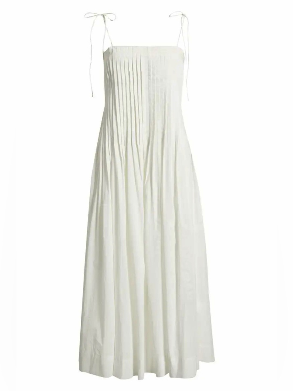 Anthropologie- Moon River White Pleated cotton flowy Tie-Strap maxi dress - Picture 6 of 9